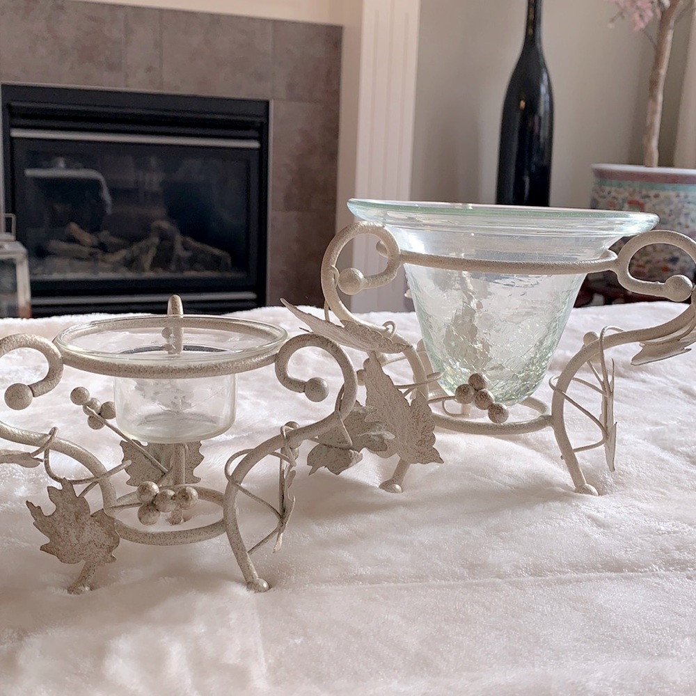 Vintage Crackled Glass Candle Holder Set